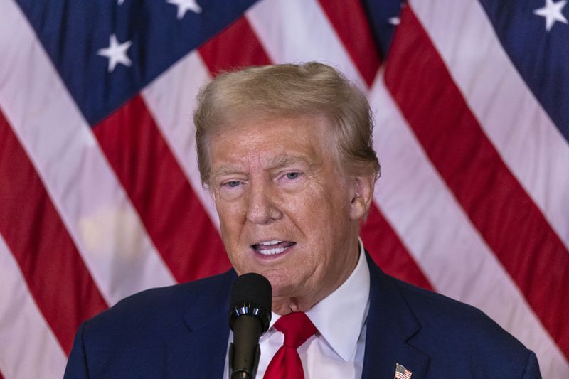 Former President Donald Trump speaks during a news conference held at Trump Tower, Friday, Sept., 6, 2024. (AP Photo/Stefan Jeremiah)