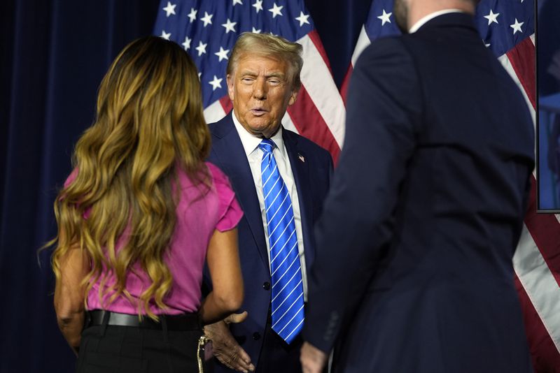 Republican presidential nominee former President Donald Trump arrives at a campaign event at Discovery World, Friday, Oct. 1, 2024, in Milwaukee. (AP Photo/Alex Brandon)