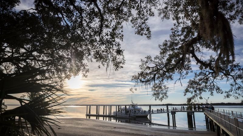 CUMBERLAND ISLAND, GA - DECEMBER, 26, 2022: Visitors board the ferry at Sea Camp dock at the end of a day hiking the island, Monday, Dec. 26, 2022, in Cumberland Island, Georgia. (AJC Photo/Stephen B. Morton)