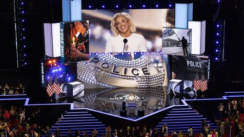 TV personality Savannah Chrisley speaks at Fiserv Forum in Milwaukee on Tuesday, July 16, 2024, the second day of the Republican National Convention. (Arvin Temkar / AJC)