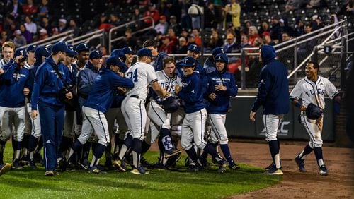 Georgia Tech, which defeated Georgia on March 16, 2019  at Russ Chandler Stadium to end a six-game losing streak to the Bulldogs, will play in the NCAA tournament for the first time since 2016. (Danny Karnik/Georgia Tech Athletics)