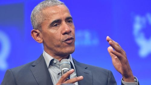 MUNICH, GERMANY - SEPTEMBER 29: Former U.S. President Barack Obama speaks at the opening of the Bits & Pretzels meetup on September 29, 2019 in Munich, Germany. The annual event brings together founders and startups from across the globe for three days of networking, talks and inspiration. during the "Bits & Pretzels Founders Festival" at ICM Munich on September 29, 2019 in Munich, Germany. Bits & Pretzels is an application-only, three-day festival that connects 5,000 founders, investors, startup enthusiasts,taking place from September 29 to October 1, 2019. (Photo by Hannes Magerstaedt/Getty Images)