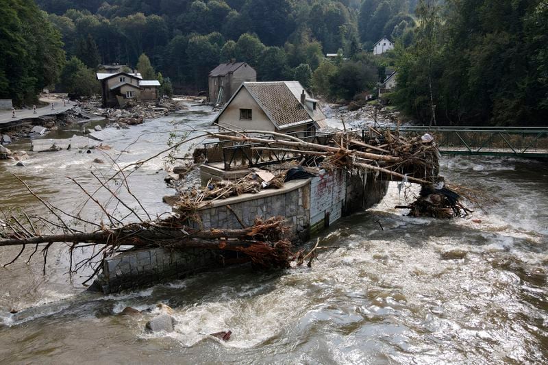 A view of a damaged house after recent floods near Pisecna, Czech Republic, Thursday, Sept. 19, 2024. (AP Photo/Petr David Josek)