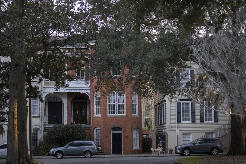 SAVANNAH, GA - FEBRUARY 26, 2024: The historic homes a block away from the Savannah Civic Center are examples of General James Oglethorpe's original plan, Monday, Feb. 26, 2024, Savannah, Ga. A plan that is unique to the National Park Service Landmark Historic District.  (AJC Photo/Stephen B. Morton)