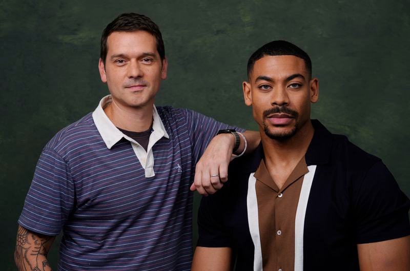 Jeremy Saulnier, left, writer/director of the film "Rebel Ridge," poses with cast member Aaron Pierre, Thursday, Aug. 29, 2024, in Los Angeles. (AP Photo/Chris Pizzello)