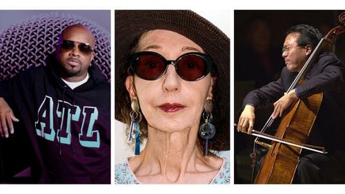 Rapper and record executive Jermaine Dupri (from left), author Joyce Carol Oates and cellist Yo-Yo Ma will perform and present at events in Atlanta this fall.
AJC File