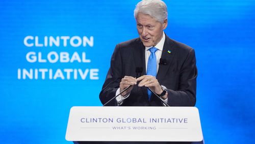 Former U.S. President, Bill Clinton, speaks during the Clinton Global Initiative, on Tuesday, Sept. 24, 2024, in New York. (AP Photo/Andres Kudacki)