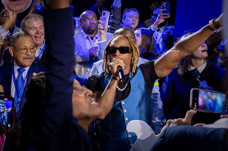 Rapper Lil Jon performs during the Georgia roll call on the second day of the Democratic National Convention at United Center in Chicago on Tuesday, August 20, 2024. (Arvin Temkar / AJC)