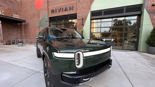 A Rivian R1S sits outside the Rivian store at Ponce City Market in Atlanta on Oct. 19, 2023. (J. Scott Trubey/The Atlanta Journal-Constitution/TNS)