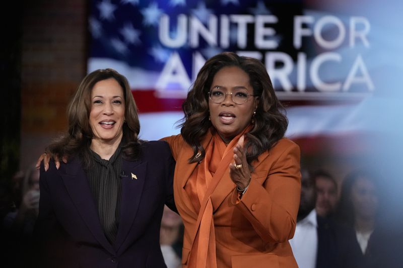 Vice President Kamala Harris (left) joined Oprah Winfrey for a livestreaming event in Michigan on Thursday.