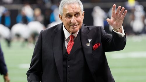 Falcons owner Arthur Blank greets some fans before the Carolina Panthers game on Sunday, October 30, 2022, in Atlanta. 
 Miguel Martinez / miguel.martinezjimenez@ajc.com