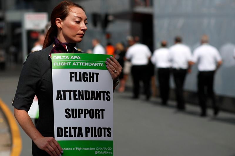 Not only did Delta Pilots show up to the protest, fly attendants also were present on Thursday, June 30, 2022. Miguel Martinez / Miguel.martinezjimenez@ajc.com