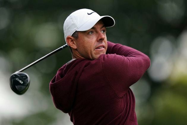 Rory McIlroy attends the day one of the BMW PGA Championship at Wentworth Golf Club in Virginia Water, Surrey, England, Thursday, September 19, 2024. (Zac Goodwin/PA via AP)