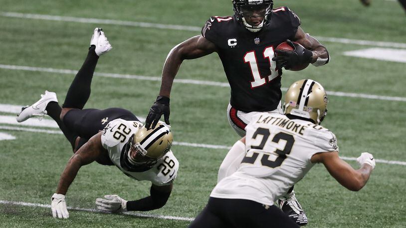 Falcons' playtime percentage breakdown vs. Saints