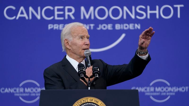 FILE - President Joe Biden speaks on the cancer moonshot initiative at the John F. Kennedy Library and Museum, Sept. 12, 2022, in Boston. (AP Photo/Evan Vucci)