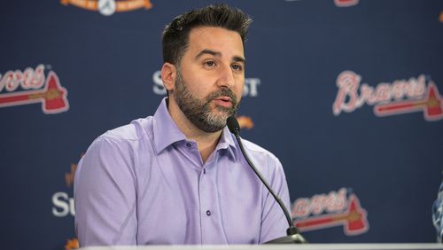 Braves general manager Alex Anthopoulos answers questions during a press conference a day following the  loss to the St. Louis Cardinals.  (Alyssa Pointer/Atlanta Journal Constitution)
