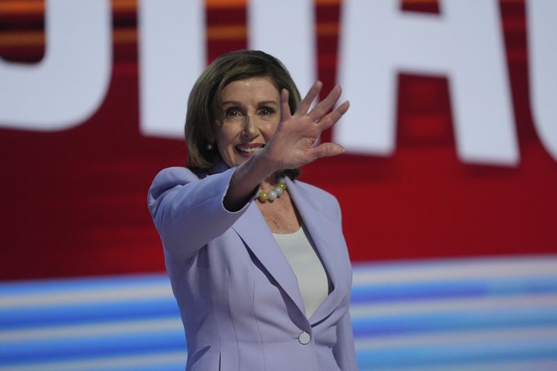 Rep. Nancy Pelosi, D-Calif., speaks during the Democratic National Convention Wednesday, Aug. 21, 2024, in Chicago. (AP Photo/Erin Hooley)