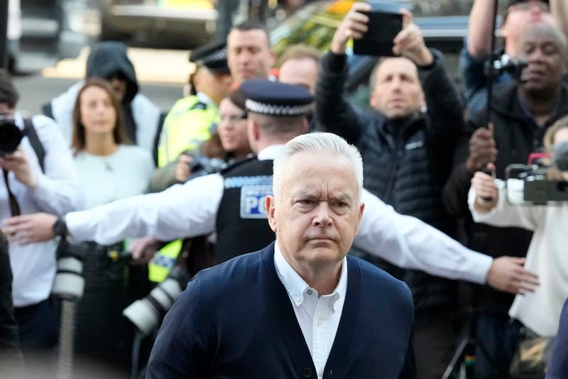 Huw Edwards an ex-BBC news presenter arrives at Westminster Magistrate's Court for sentencing after he pleaded guilty to three counts of making indecent images of children in London, Monday, Sept. 16, 2024. (AP Photo/Frank Augstein)