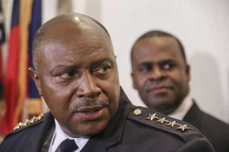 Police Chief George Turner and Mayor Kasim Reed at a city hall press conference in December at which Reed announced that deputy chief Erika Shields would succeed the retiring Turner. John Spink / jspink@ajc.com