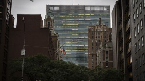 A view of the United Nations Headquarters along 43rd Street, Wednesday Sept. 25, 2024, in New York. (AP Photo/Stefan Jeremiah)