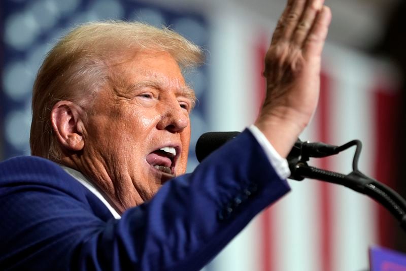 Republican presidential nominee former President Donald Trump speaks at a campaign event, Friday, Aug. 30, 2024, in Johnstown, Pa. (AP Photo/Alex Brandon)