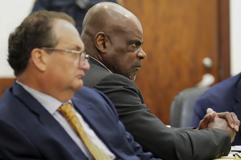 Retired Houston Police Department officer Gerald Goines is photographed during the opening statement of his two felony murder charges in the January 2019 deaths of Dennis Tuttle and Rhogena Nicholas at the 482nd District Court Monday, Sept. 9, 2024, at the Harris County Criminal Courthouse in Houston. (Yi-Chin Lee/Houston Chronicle via AP)