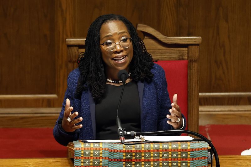 FILE - Supreme Court Justice Ketanji Brown Jackson, the first Black woman on the nation's highest court, speaks at the 60th Commemoration of the 16th Street Baptist Church bombing Sept. 15, 2023, in Birmingham, Ala. (AP Photo/Butch Dill, File)