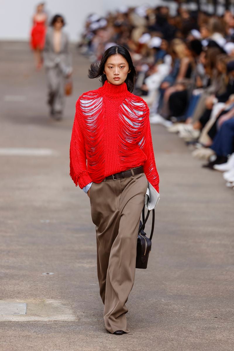 A model wears a creation as part of the Stella McCartney Spring/Summer 2025 collection presented Monday, Sept. 30, 2024 in Paris. (Photo by Vianney Le Caer/Invision/AP)