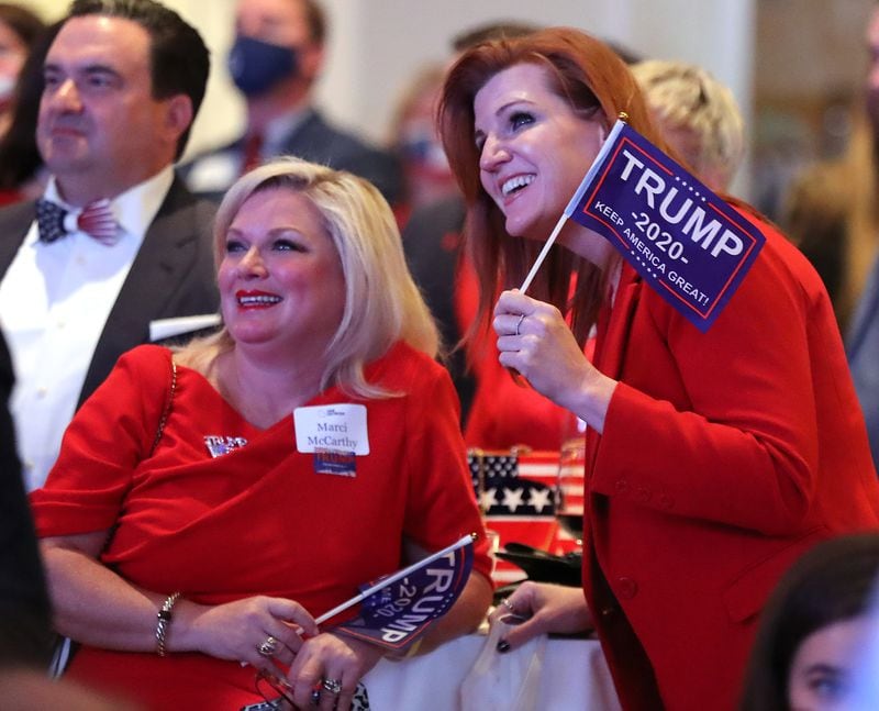 DeKalb County GOP Chair Marci McCarthy, left, backed former U.S. Sen. David Perdue to the end in his challenge against Gov. Brian Kemp in the Republican primary. But now that Kemp has trounced Perdue, “From what I’m hearing overall is all Georgians are more confident with the continuation of Republican leadership,” McCarthy said. “I believe that everyone in the Georgia GOP will rally behind Gov. Kemp as we all love Georgia.” Curtis Compton / Curtis.Compton@ajc.com