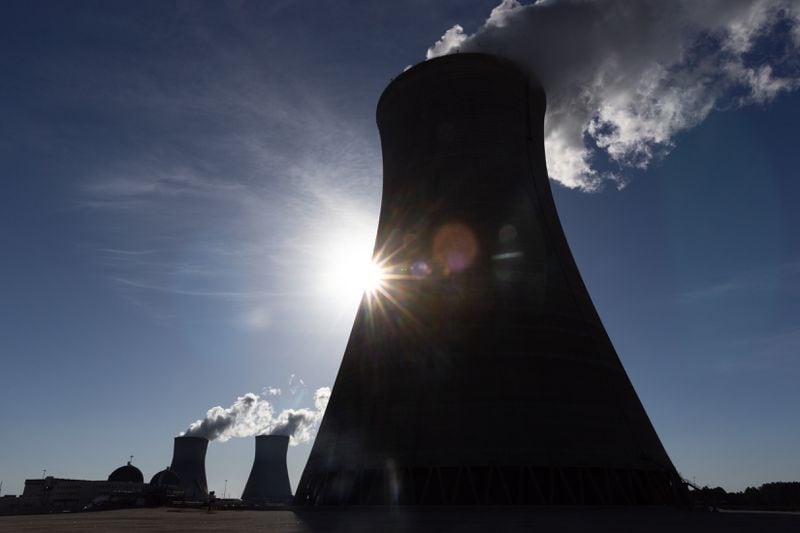 The cooling tower for unit 3 (foreground) is seen at Plant Vogtle, operated by Georgia Power Co., in east Georgia's Burke County near Waynesboro, on Wednesday, May 29, 2024. (Arvin Temkar / AJC)