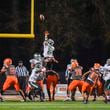Collins Hill’s Kantrell Webb (23) is unable to block a field goal by North Cobb kicker Mustafa Hohamad (89) during the second half of play Friday, Nov. 10, 2023 at North Cobb High School. (Daniel Varnado/For the AJC)