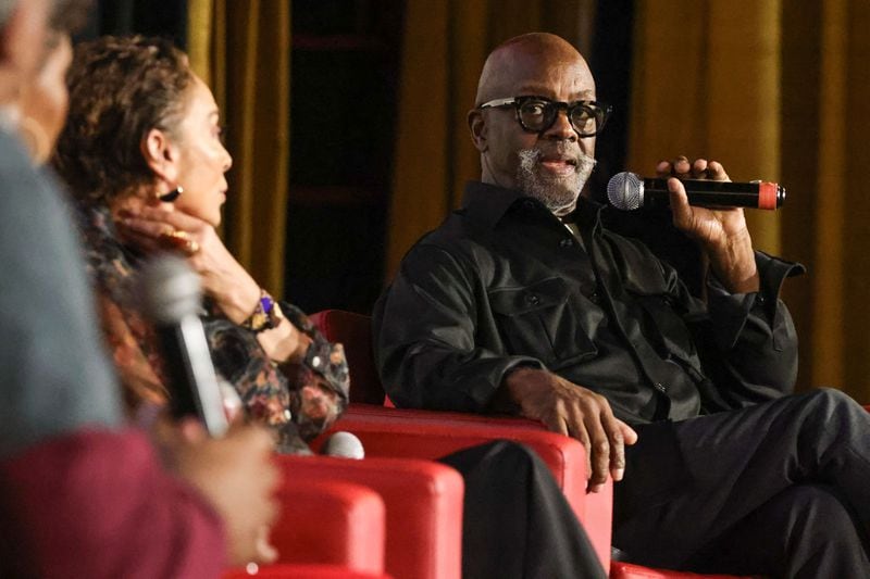 Choreographer Otis Sallid speaks during a panel discussion for UATL’s quarterly movie night featuring a viewing of “School Daze” at The Plaza Theatre on Tuesday, Sept. 24, 2024. (Natrice Miller/ AJC)