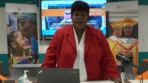 Lisa Herring, the incoming Atlanta Public Schools superintendent, is shown in this screen grab as she talks to parents about the district's reopening plans during a town hall on Thursday, June 18, 2020.