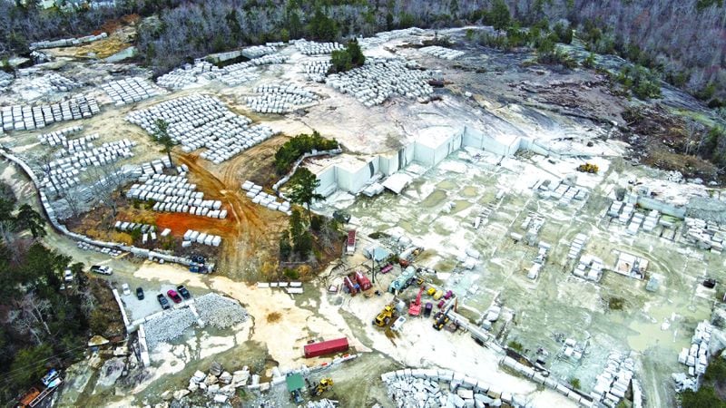 This aerial view of an Atlanta quarry was provided by the Elberton Granite Association. There is no shortage of granite, the material preferred by makers and sellers of headstones for its durability.