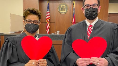 Cobb Magistrate Judge Sonja Brown and Chief Magistrate Judge Brendan F. Murphy are  ready to welcome Cobb’s newlyweds. (Courtesy of Cobb County)