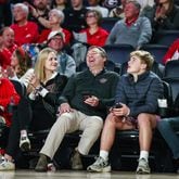 Georgia football coach Kirby Smart and his family enjoy a basketball game against Mississippi State at Stegeman Coliseum in Athens, Ga., on Wednesday, Jan. 11, 2023. (Photo by Tony Walsh / UGA Athletics)