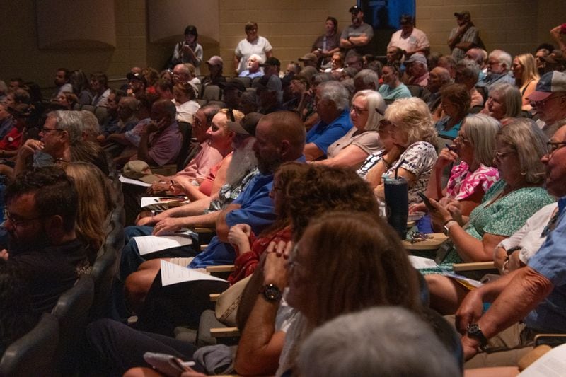 Bulloch County residents observing the environmental research presentation at Southeast Bulloch High School on Tuesday, August 13, 2024 in Brooklet, GA. (AJC Photo/Katelyn Myrick)