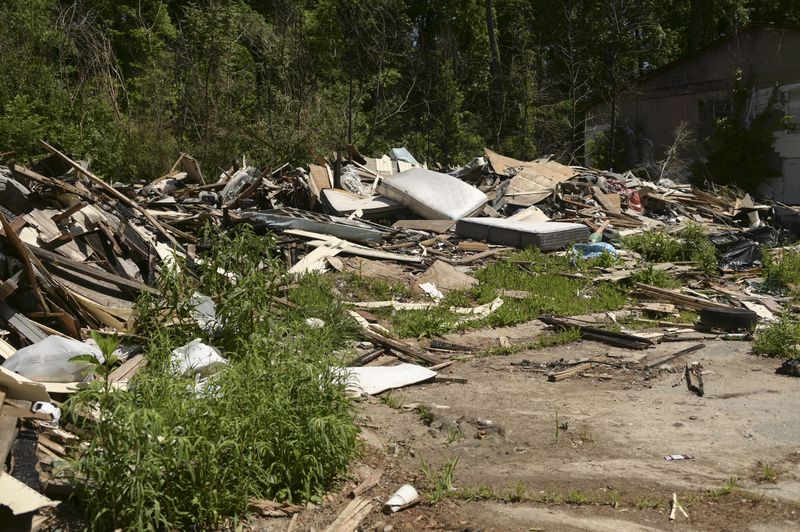 The site of a condiminium that burned down in January at Brannon Hill Condominiums in DeKalb on Tuesday, May 10, 2022. (Natrice Miller / natrice.miller@ajc.com)