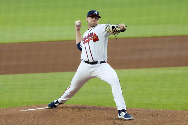 ATLANTA, GA – APRIL 07: Atlanta catcher Sean Murphy (12) reacts during the  MLB game between the San Diego Padres and the Atlanta Braves on April 7th,  2023 at Truist Park in