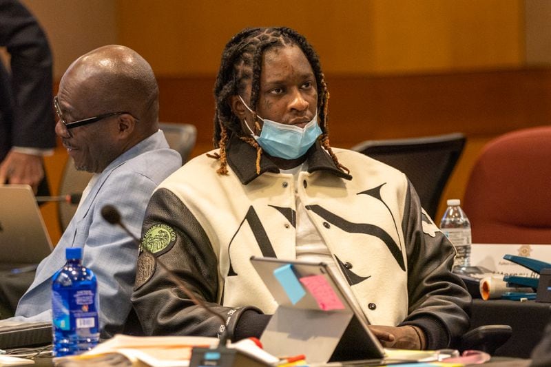 Atlanta rapper Young Thug appears during the YSL trial at the Fulton County Courthouse in Atlanta on Monday, August 12, 2024. (Arvin Temkar / AJC)