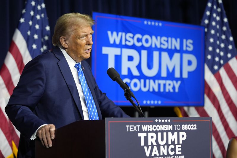 Republican presidential nominee former President Donald Trump speaks at a campaign event at Discovery World, Friday, Oct. 1, 2024, in Milwaukee. (AP Photo/Alex Brandon)