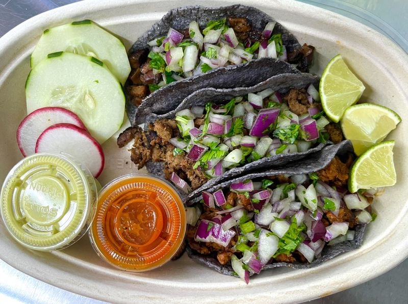 Tacos from vegan Mexican pop-up Calaveritas. / Courtesy of Calaveritas