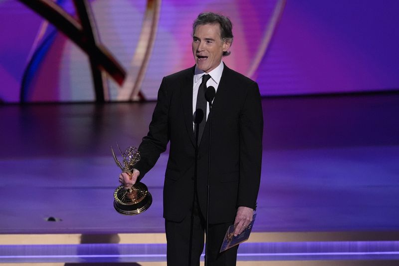 Billy Crudup accepts the award for outstanding supporting actor in a drama series for "The Morning Show" during the 76th Primetime Emmy Awards on Sunday, Sept. 15, 2024, at the Peacock Theater in Los Angeles. (AP Photo/Chris Pizzello)