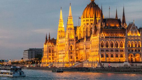 The House of Parliament, fronting the Danube River in Budapest, Hungary, seems every bit the fairy castle when seen at sunset from the deck of the Scenic Pearl. (Steve Haggerty/Colorworld/TNS)