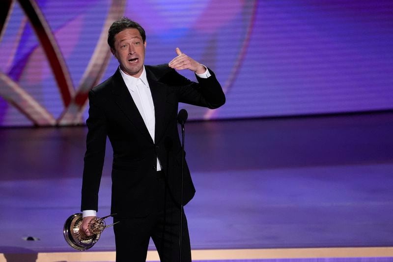 Ebon Moss-Bachrach accepts the award for outstanding supporting actor in a comedy series for "The Bear" during the 76th Primetime Emmy Awards on Sunday, Sept. 15, 2024, at the Peacock Theater in Los Angeles. (AP Photo/Chris Pizzello)