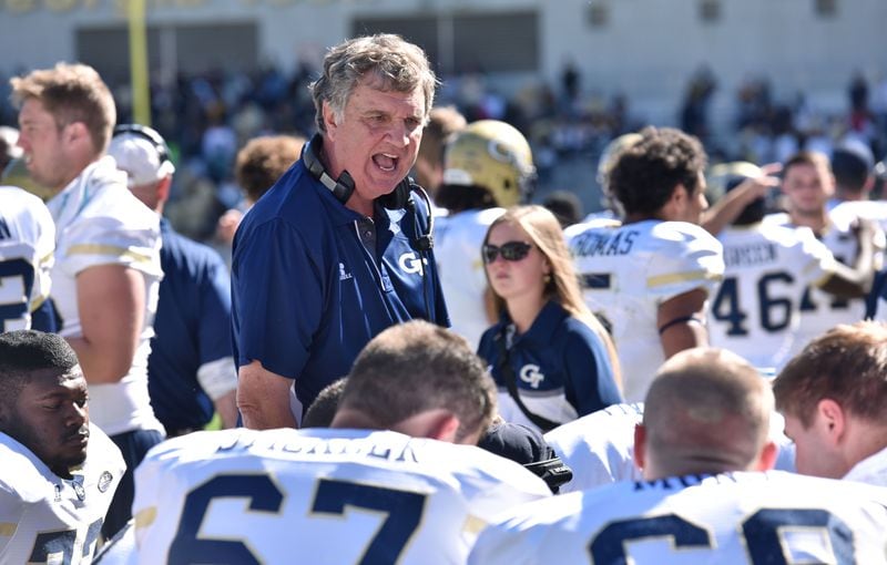 Paul Johnson has his team's ear for one last game, the Quick Lane Bowl. Johnson was Georgia Tech’s head coach from 2008-18. He won 82 games and an ACC title in 2009 and was ACC Coach of the Year three times. Johnson will be inducted into the College Football Hall of Fame in December. File (Hyosub Shin / Hyosub.Shin@ajc.com)