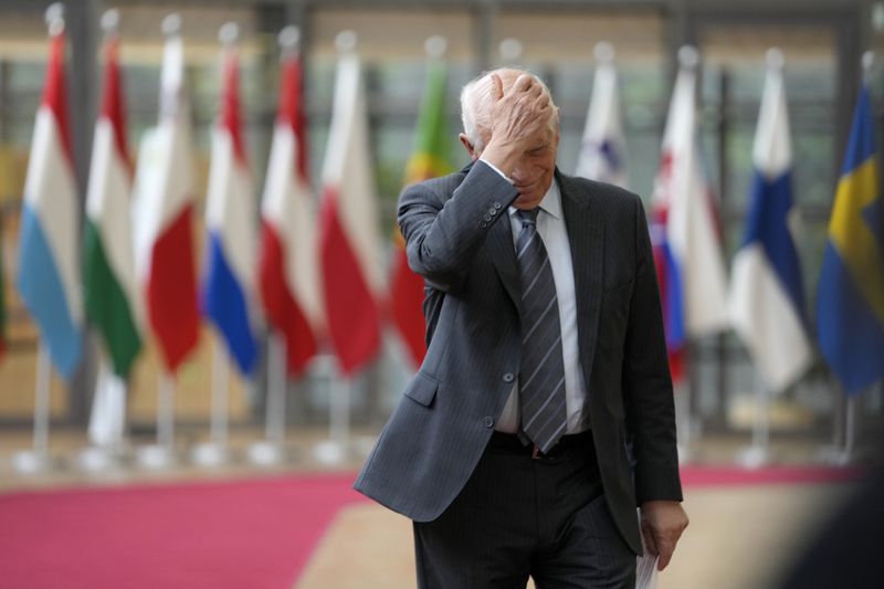 European Union foreign policy chief Josep Borrell arrives for a meeting of EU foreign ministers at the European Council building in Brussels, Monday, May 27, 2024. European Union foreign affairs ministers meet in Brussels Monday to discuss the situation in Ukraine and in the Middle East. (AP Photo/Virginia Mayo)