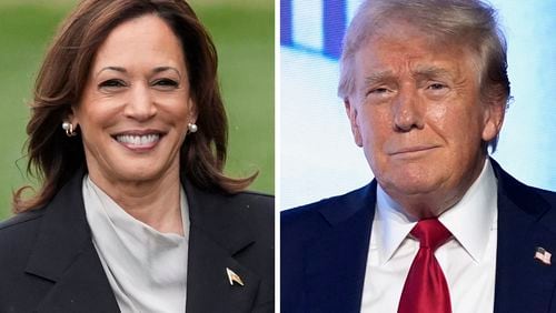 This combination photo shows Vice President Kamala Harris, left, at the White House in Washington, July 22, 2024, and Republican presidential candidate former President Donald Trump at an event July 26, 2024, in West Palm Beach, Fla. Just 99 days before Election Day, a fundamentally new race is taking shape with new candidates, a new issue focus and a new outlook for both parties. Harris is smashing fundraising records, taking over social media and generating excitement. Republicans are fearful and frustrated as they struggle to accept the new reality that Trump's victory is no sure thing. (AP Photo)