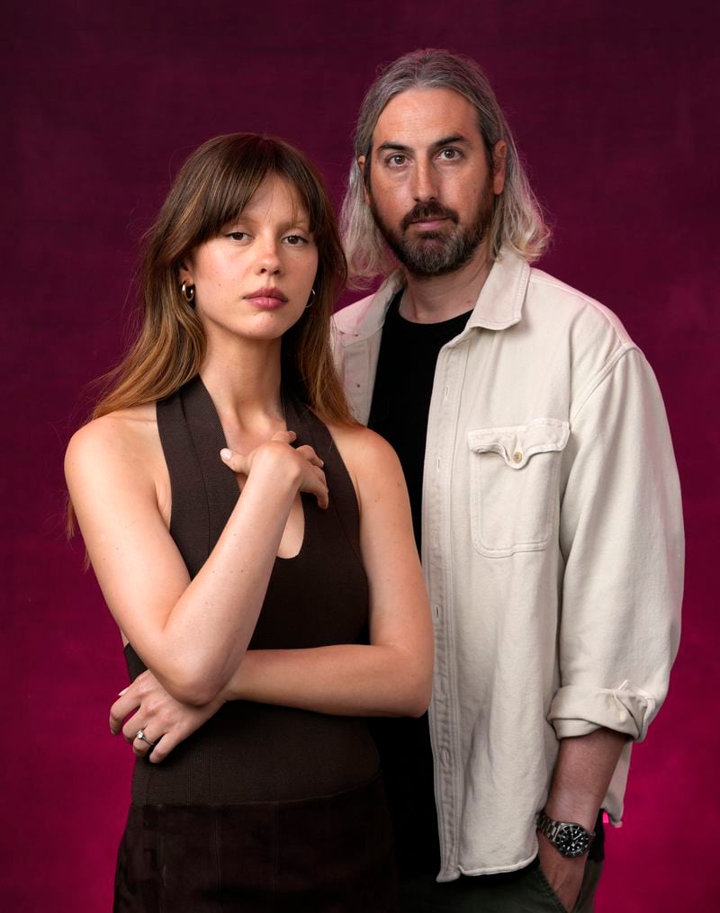 Mia Goth, left, star of "MaXXXine," poses with the film's writer/director Ti West at the West Hollywood EDITION, Monday, June 24, 2024, in West Hollywood, Calif. (AP Photo/Chris Pizzello)
