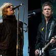 Liam Gallagher performs at the Reading Music Festival, England on Aug. 29, 2021, left, and Noel Gallagher performs at the Glastonbury Festival in Worthy Farm, Somerset, England, on June 25, 2022. (AP Photo)